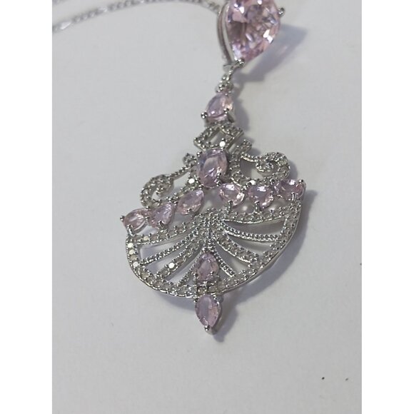 Women's Sterling Silver 16" Neckalce & Pendant Kunzite & CZ NEW - Picture 12 of 14
